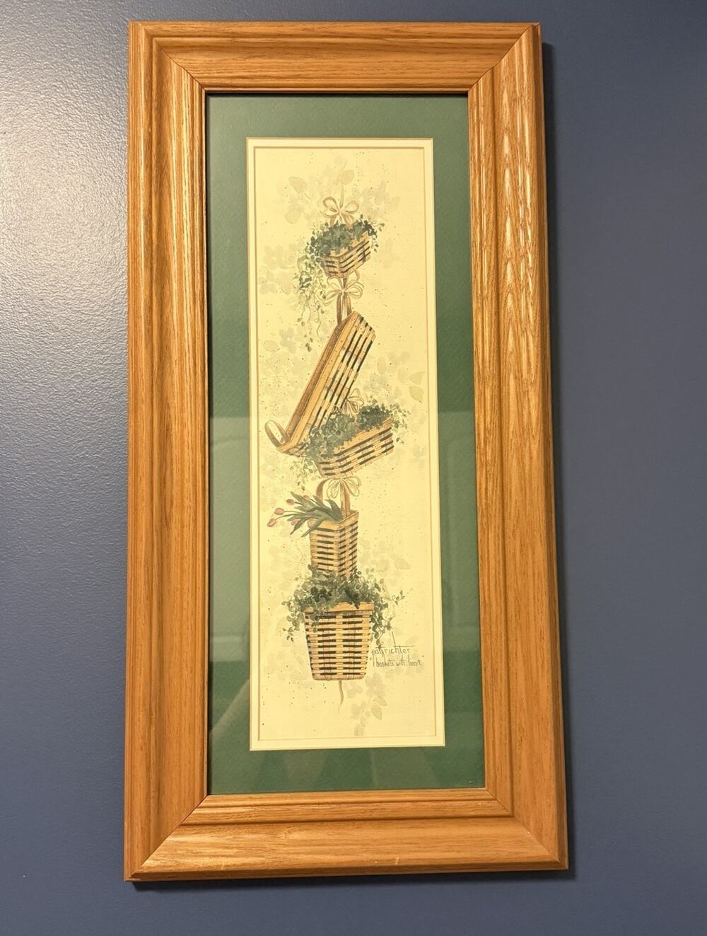 FSIDE baskets with heart Pat Richter framed art print vintage 1995